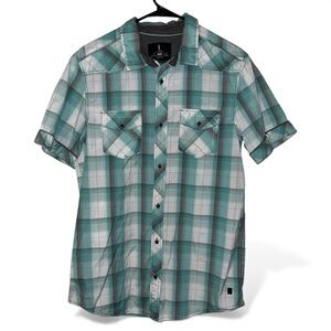 🌹𝗂 jeans by Buffalo Teal and White Plaid Button Down Shirt